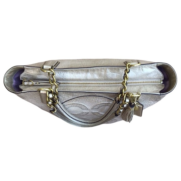 Coach Colette Gold Leather OP Art Logo Tote - Picture 3 of 15